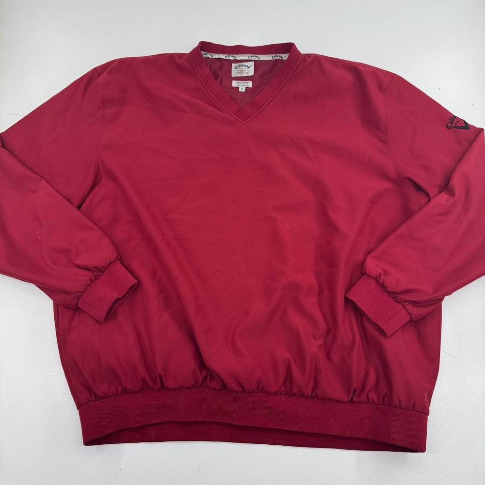Callaway Golf Sport Red V-Neck Windbreaker Pullover Mens XL Brushed Microfiber